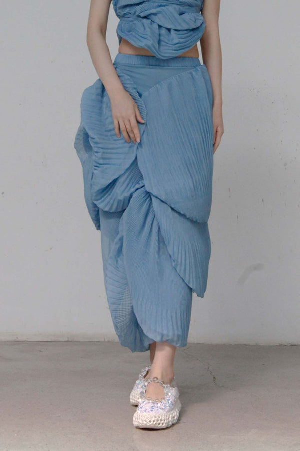 CAROLINE HU Pleated Shell Skirt SS22BUSK05 Blue PCH5